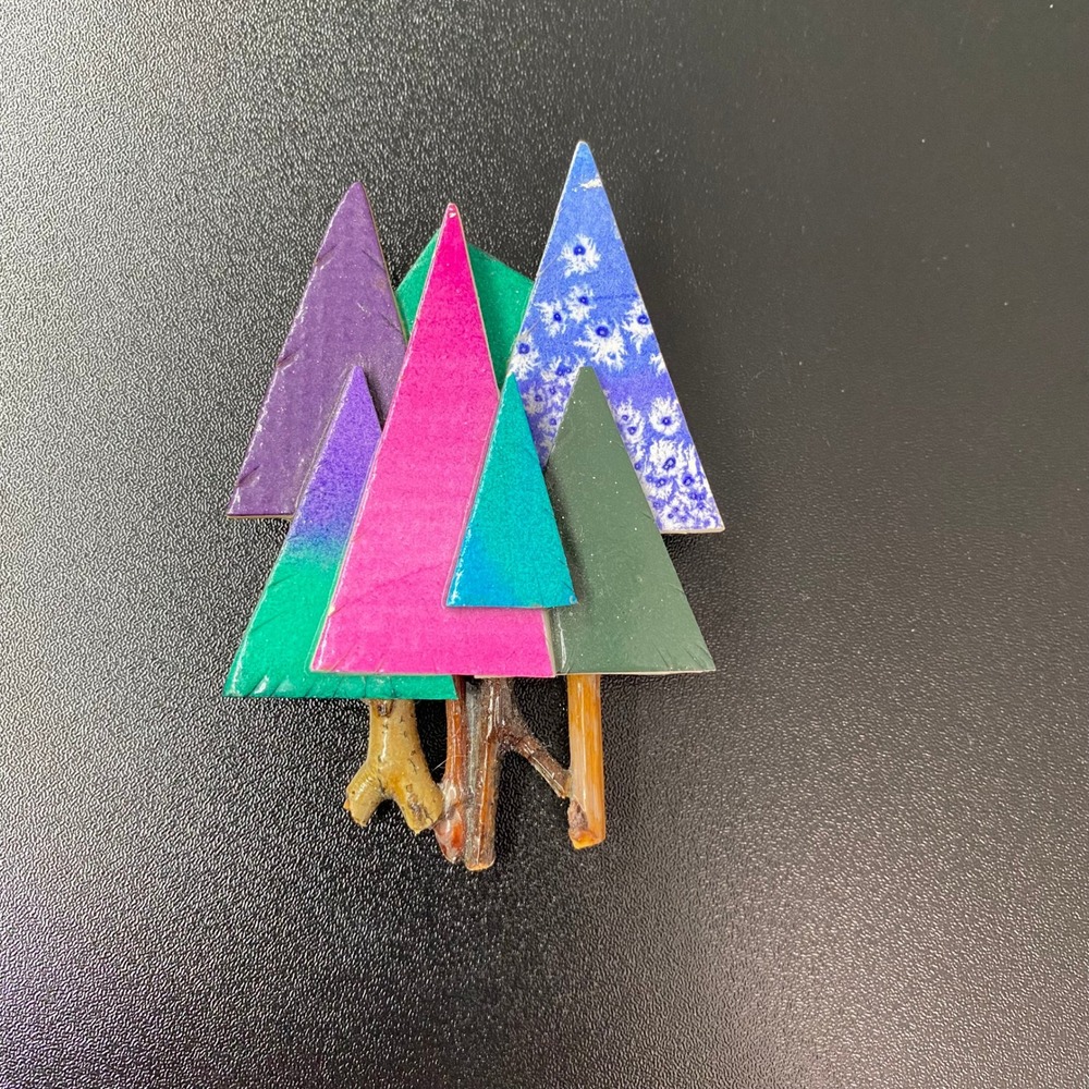 Paper Shells Women Brooch OS Multicolor Tree Forest Mixed Media Vintage Artsy